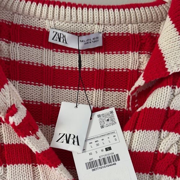 ⭕️ Zara Red and Cream Knit Sweater Old Money Style - Picture 4 of 6